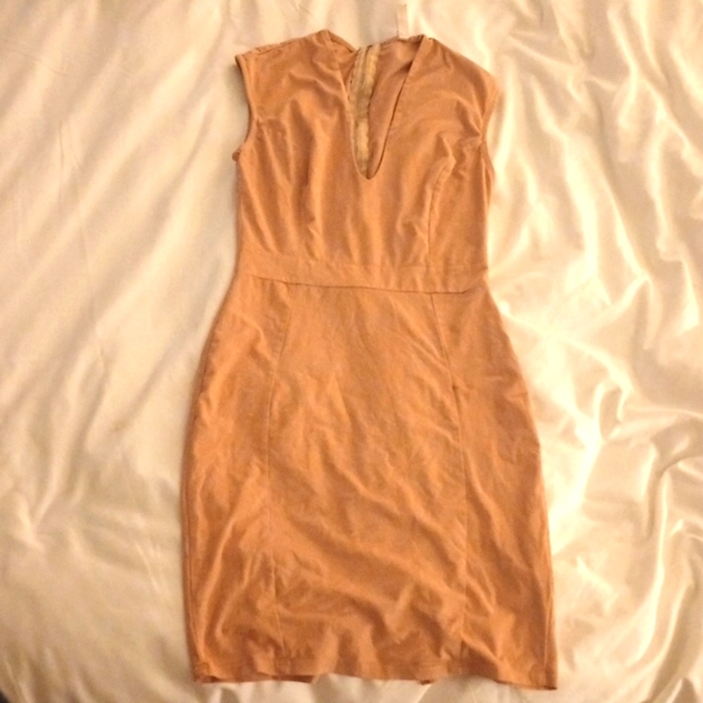 Tan colored suede knee length dress